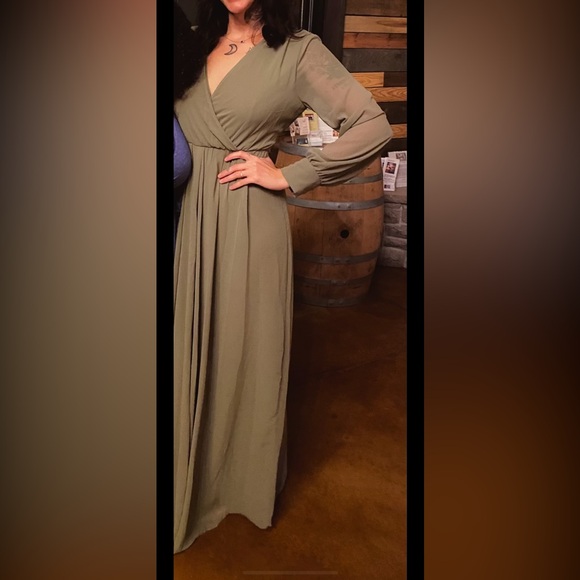 Baltic Born Dusty Olive Long Sleeve Maxi Dress Size Large - Picture 5 of 5